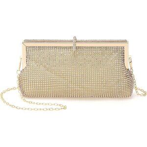 🆕Women Gold Polyester Crystal Rhinestone Evening Clutch Purse Crossbody Handbag